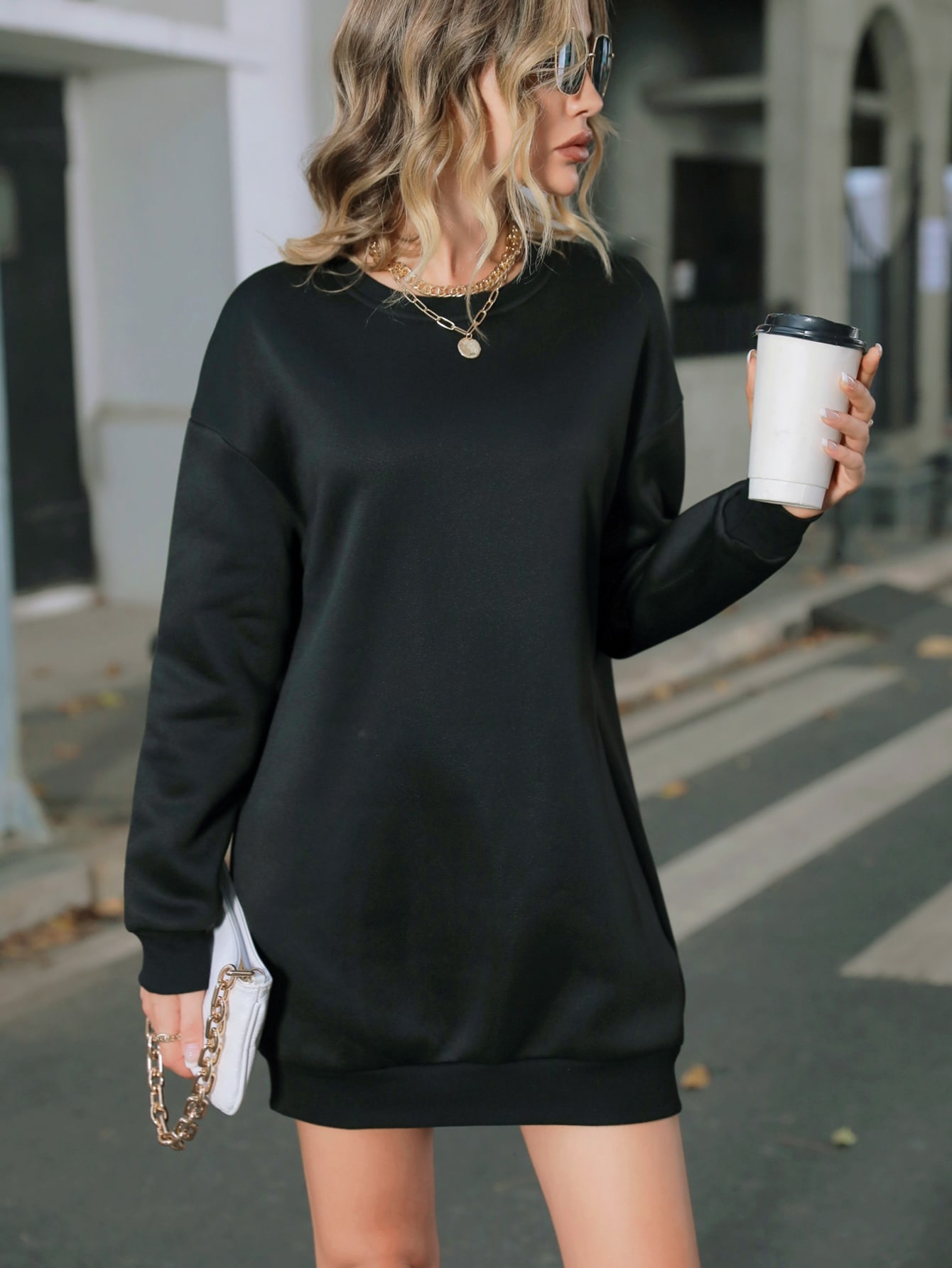 Thermal lined sweatshirt dress