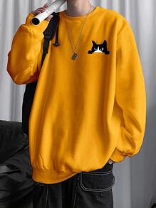 Manfinity Hypemode Loose Fit Men's Cartoon Graphic Sweatshirt - Mustard Yellow - View 1