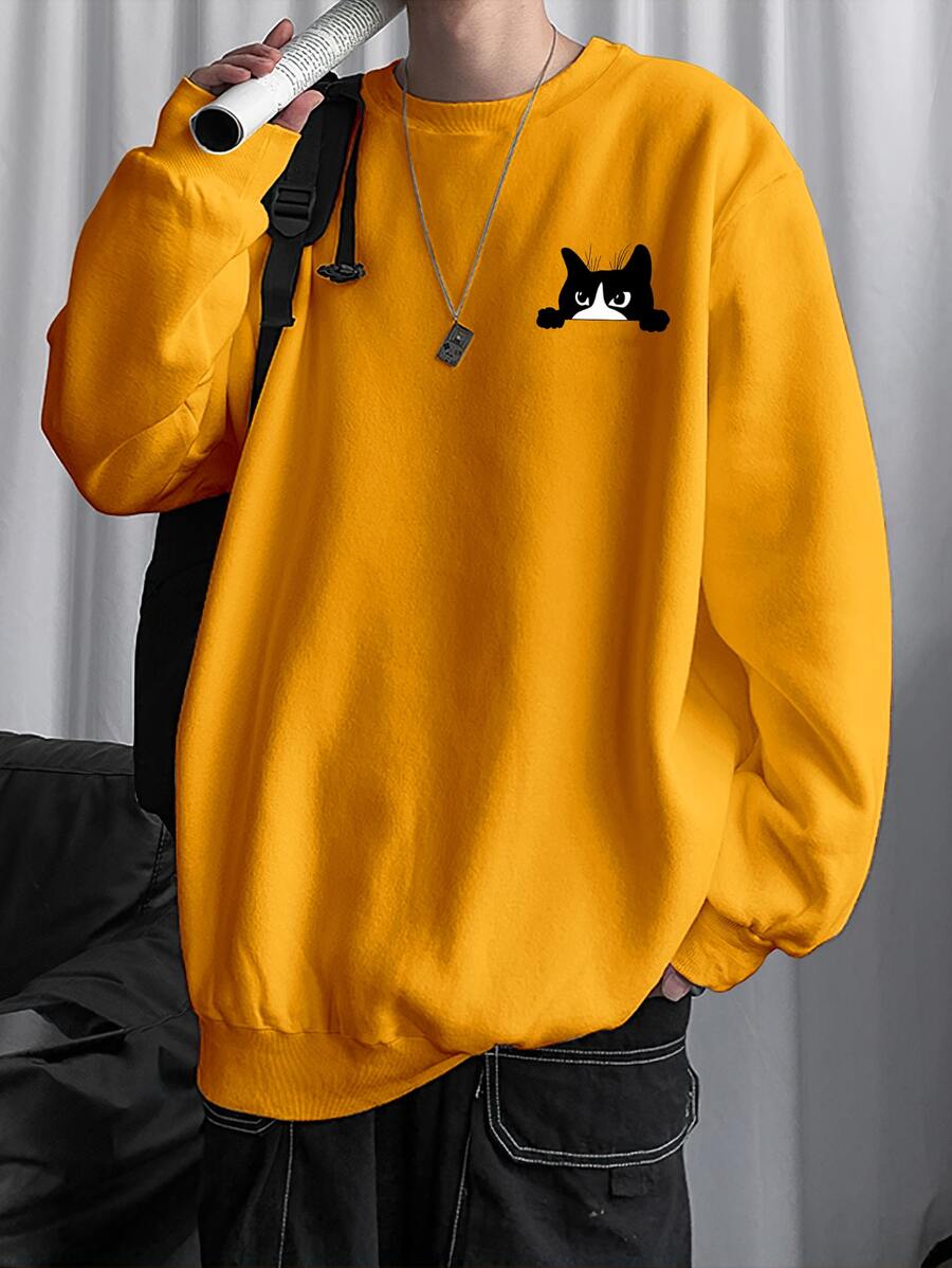 Manfinity Hypemode Loose Fit Men's Cartoon Graphic Sweatshirt - Mustard Yellow - View 1