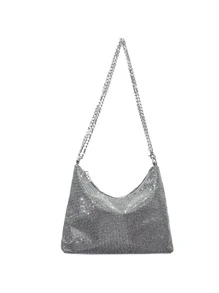 水鑽裝飾鏈條流浪包,完美新娘錢包適合婚禮,舞會和派對活動 - 灰色 - 查看 1
