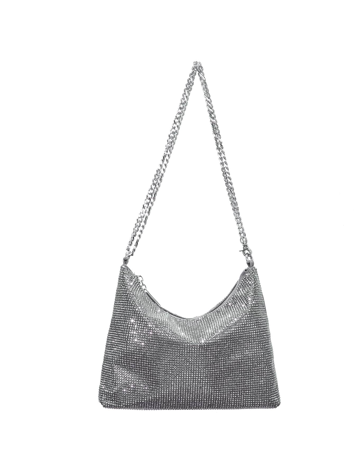 水鑽裝飾鏈條流浪包,完美新娘錢包適合婚禮,舞會和派對活動 - 灰色 - 查看 1