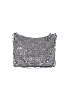 水鑽裝飾鏈條流浪包,完美新娘錢包適合婚禮,舞會和派對活動 - 灰色 - 查看 2