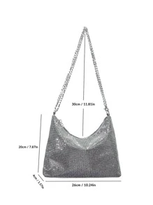 水鑽裝飾鏈條流浪包,完美新娘錢包適合婚禮,舞會和派對活動 - 灰色 - 查看 4