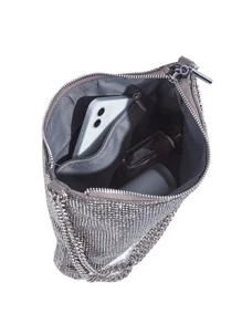 水鑽裝飾鏈條流浪包,完美新娘錢包適合婚禮,舞會和派對活動 - 灰色 - 查看 8