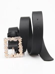 Cinturón con diseño de diamante de imitación con hebilla cuadrada - Negro - Ver 6