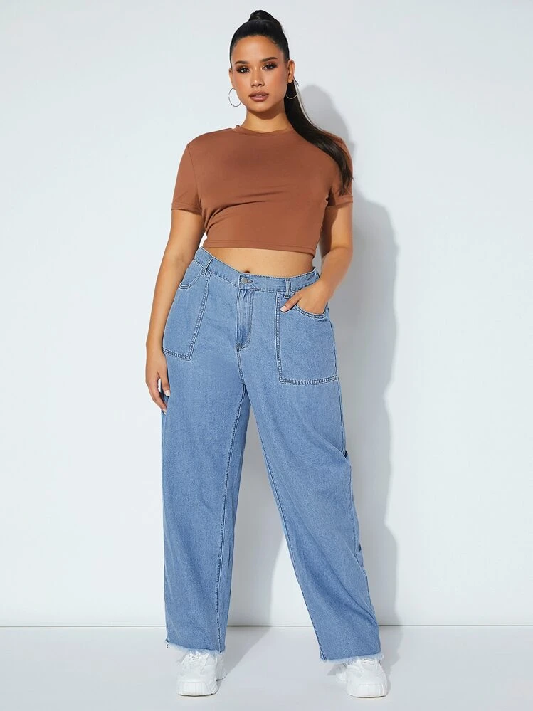 Jeans de talle alto con bolsillo oblicuo - Lavado ligero - Añade 3