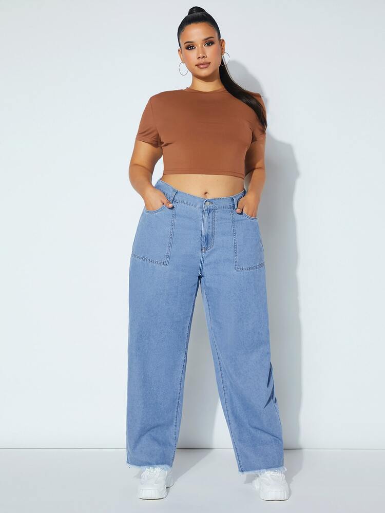 Jeans de talle alto con bolsillo oblicuo - Lavado ligero - Añade 4