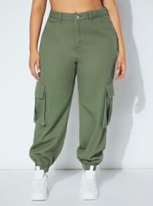 Jeans cargo con bolsillo con solapa - Verde militar - Ver 1
