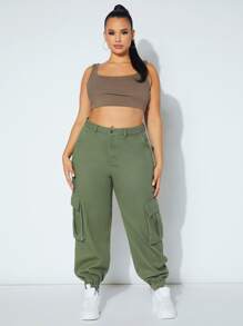 Jeans cargo con bolsillo con solapa - Verde militar - Ver 3