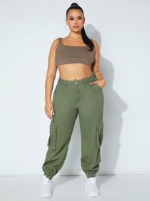 Jeans cargo con bolsillo con solapa - Verde militar - Ver 4