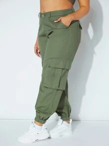 Jeans cargo con bolsillo con solapa - Verde militar - Ver 5