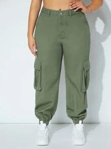 Jeans cargo con bolsillo con solapa - Verde militar - Ver 6