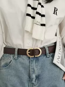 橢圓形搭扣腰帶 - 咖啡棕 - 查看 1