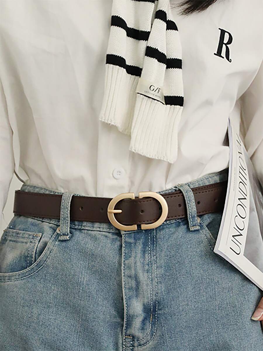 橢圓形搭扣腰帶 - 咖啡棕 - 查看 1