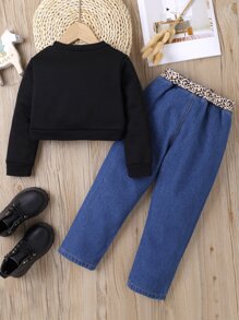 Toddler Girls Figure Graphic Pullover & Ripped Belted Jeans - Multicolor - View 2