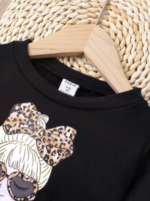 Toddler Girls Figure Graphic Pullover & Ripped Belted Jeans - Multicolor - View 4