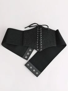 Lace-Up Front Corset Belt Waist Trainer Accessories For Ladies For Dress Western Cowboy Cowgirl Country Wear Vintage Black Belt - Black - View 2