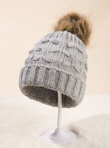 Pom Pom Decor Beanie - Grey - View 1