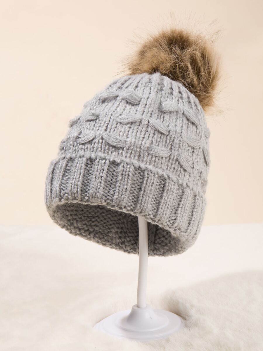 Pom Pom Decor Beanie - Grey - View 1