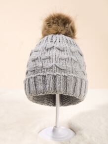 Pom Pom Decor Beanie - Grey - View 2