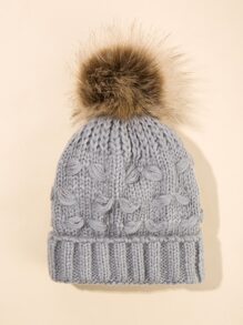 Pom Pom Decor Beanie - Grey - View 3