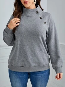 SHEIN LUNE 大碼小高領插肩袖運動衫 - 灰色 - 查看 4