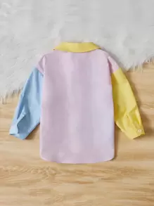 SHEIN 小女童撞色高低下擺襯衫不帶T恤 - 彩色 - 查看 2