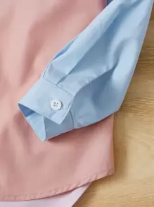 SHEIN 小女童撞色高低下擺襯衫不帶T恤 - 彩色 - 查看 4