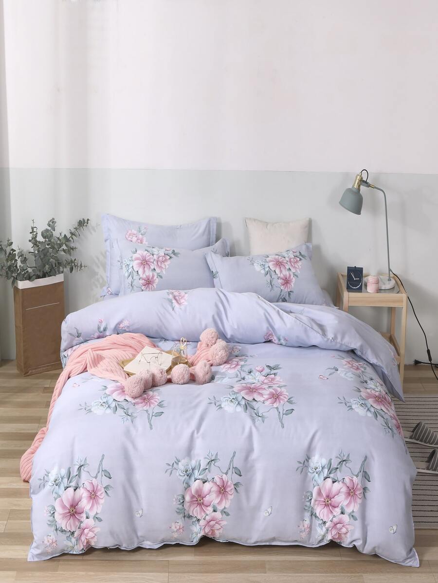 Bộ vỏ chăn họa tiết hoa không có chất độn - Nhiều màu - Xem 1