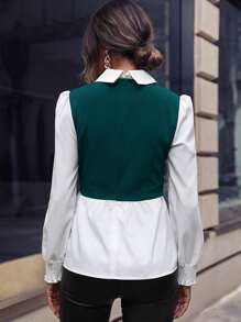 SHEIN Unity Pearls Beaded Ruffle Hem 2 In 1 Blouse - Dark Green - View 2