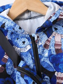 SHEIN 小男童滿版小熊印花連帽夾克和褲子 - 藍色 - 查看 5