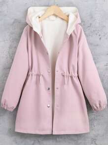 女孩腰部抽繩連帽外套 - 淺粉色 - 查看 1
