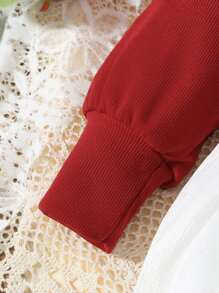 Baby Two Tone Bow Front Dress - Red and White - View 6