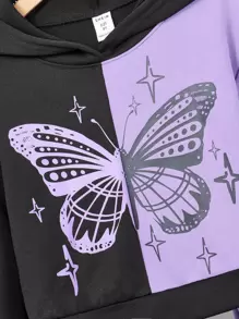 Sparklyn Tween Girl Butterfly Print Two Tone Drop Shoulder Hoodie & Sweatpants - Multicolor - View 3