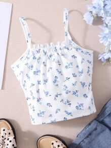 Tank Tops & Camis Bé Gái viền lá sen Nếp gấp Phần Ngực Họa tiết hoa Boho - trắng - Xem 2