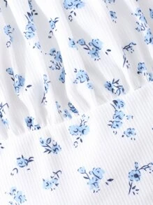 Tank Tops & Camis Bé Gái viền lá sen Nếp gấp Phần Ngực Họa tiết hoa Boho - trắng - Xem 5