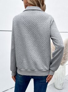 SHEIN Unity Contrast Trim Quarter Button Quilted Sweatshirt - Light Grey - View 3