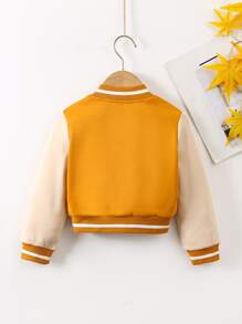 Toddler Girls Letter Patched Striped Trim Varsity Jacket - Orange - View 2