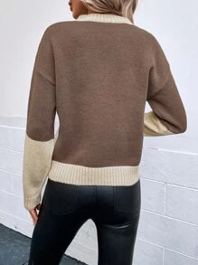 SHEIN LUNE Colourblock Drop Shoulder Cable Knit Jumper - Multicolor - View 5