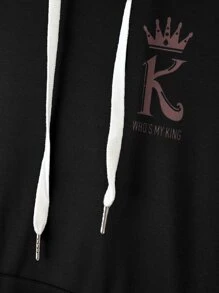 Manfinity Men Letter And Crown Print Colourblock Drawstring Hoodie & Joggers