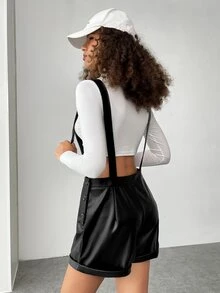 SHEIN EZwear Patch Detail Overall Romper Without Tee - Black - View 5