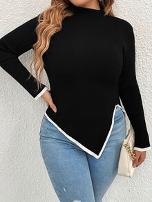 Elegant Chic Plus Size Women's Slim-Fit Knitted Sweater, Long Sleeve Pullover For Spring & Fall, Christmas Thanksgiving New Year Chic Sexy Casual Fashion Top Back To School Fall Women Clothes Autumn Winter - Black - View 3