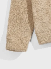 Manfinity Men Cartoon Face Embroidery Drawstring Flannel Hoodie & Trousers - Khaki - View 3