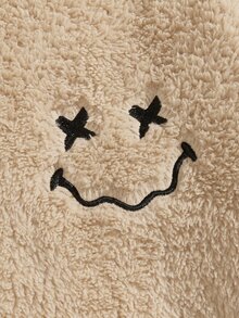 Manfinity Men Cartoon Face Embroidery Drawstring Flannel Hoodie & Trousers - Khaki - View 4