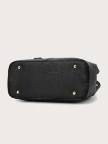 Yogodlns 荔枝纹压花顶部提手包简约人造皮革手提包，女士优雅斜挎包，带拉链时尚钱包，母亲节礼物，适合妈妈、少女、女大学生、新秀和白领工作者，非常适合办公室、工作、商务、通勤，女士最佳工作包 - 黑色 - 查看 3