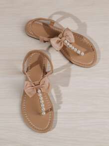 Dép xỏ ngón đế bằng chống trượt thời trang thoải mái thường ngày trang trí ngọc trai cho nữ - Màu Khaki - Xem 4