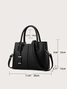 Yogodlns 荔枝纹压花顶部提手包简约人造皮革手提包，女士优雅斜挎包，带拉链时尚钱包，母亲节礼物，适合妈妈、少女、女大学生、新秀和白领工作者，非常适合办公室、工作、商务、通勤，女士最佳工作包 - 黑色 - 查看 6