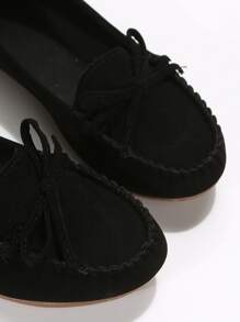 蝴蝶結裝飾仿麂皮平底樂福鞋 - 黑色 - 查看 5