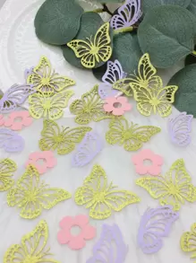 100 piezas de confeti con forma de flor y mariposa, confeti de papel brillante para bodas, Navidad - Multicolor - Ver 1