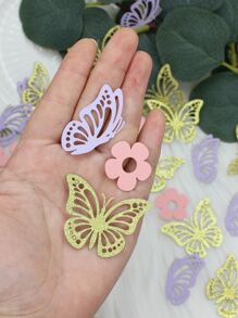 100 piezas de confeti con forma de flor y mariposa, confeti de papel brillante para bodas, Navidad - Multicolor - Ver 2